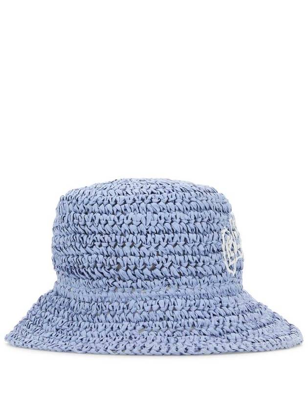 Embroidered Logo Straw Bucket Hat Blue - GANNI - BALAAN 3