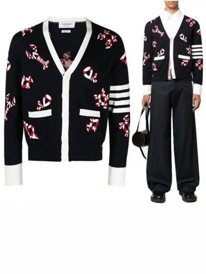 Gem Icons Intarsia Cardigan Navy - THOM BROWNE - BALAAN 2