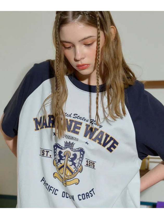 Marine Wave Raglan Short Sleeve T-shirt White Navy - CPGN STUDIO - BALAAN 4