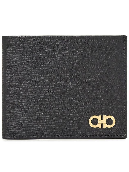 gold hardware double Gancini Half wallet black - SALVATORE FERRAGAMO - BALAAN 2