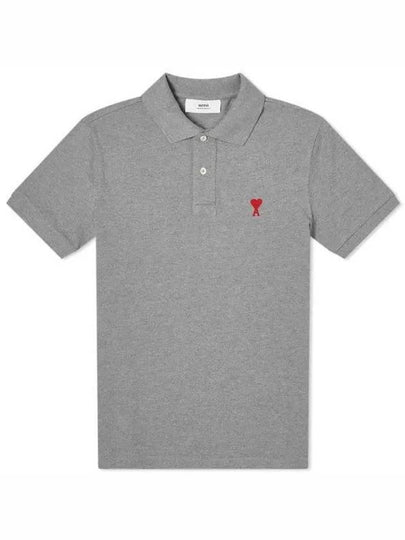 Small Heart Logo Polo Shirt Grey - AMI - BALAAN 2