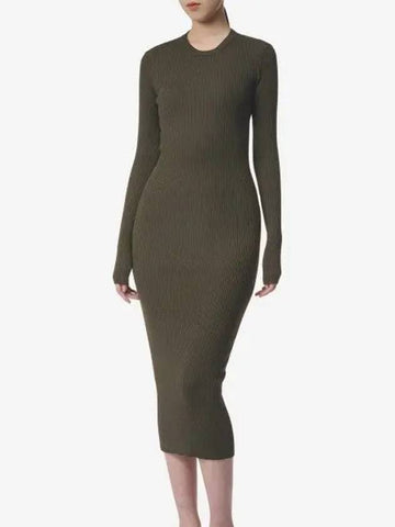 Rib knit textured bodycon dress military W5016PCMILTR - WARDROBE.NYC - BALAAN 1