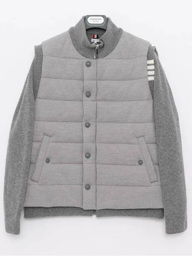 Men's Reversible Padded 4 Bar Funnel Neck Merino Jersey Padding Jacket Grey - THOM BROWNE - BALAAN 2