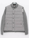 Men's Reversible Padded 4 Bar Funnel Neck Merino Jersey Padding Jacket Grey - THOM BROWNE - BALAAN 4