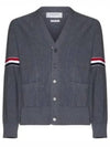 RWB V-neck Striped Virgin Wool Cardigan Grey - THOM BROWNE - BALAAN 2