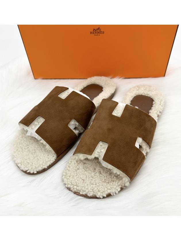 Izmir Sandals Suede Goatskin Woolskin Marron Tek Ecru - HERMES - BALAAN 2