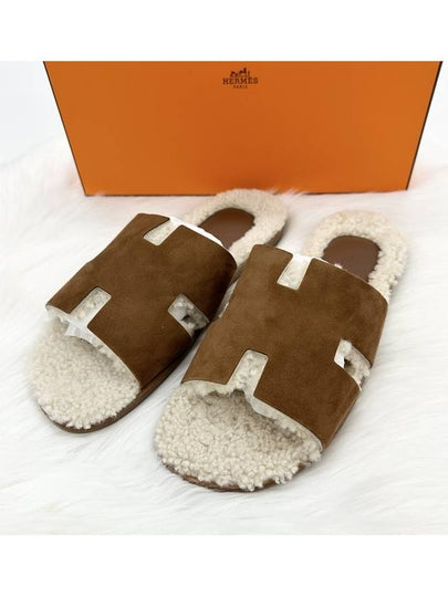 Izmir Sandals Suede Goatskin Woolskin Marron Tek Ecru - HERMES - BALAAN 2