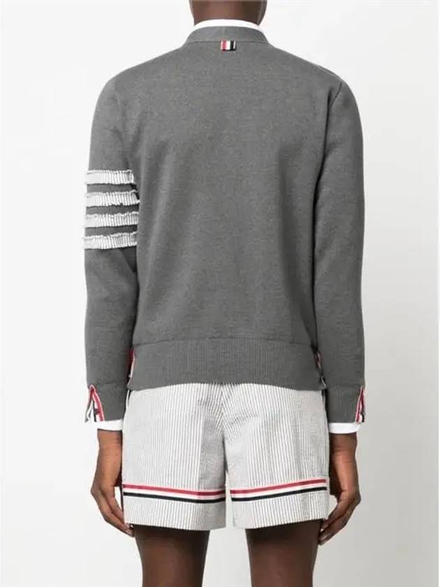 4-Bar V-Neck Milan Seersucker Cardigan Medium Grey - THOM BROWNE - BALAAN 3