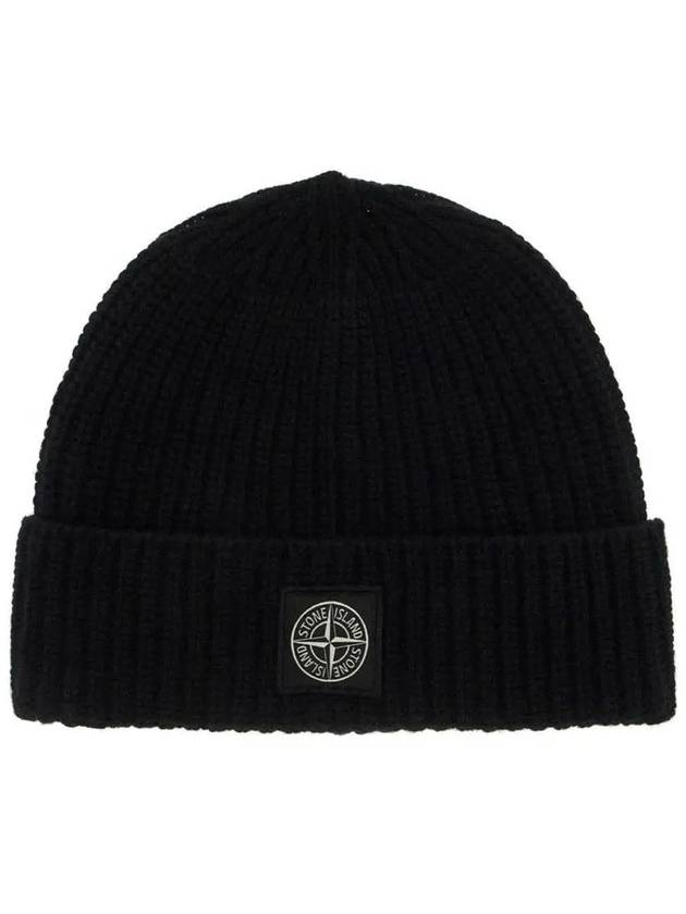 Logo Knit Beanie Black - STONE ISLAND - BALAAN 2