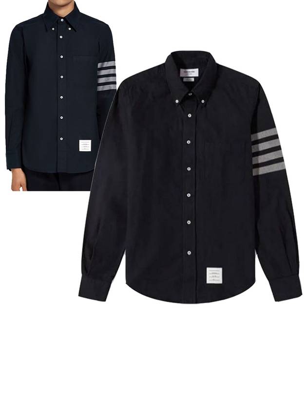 Men's Diagonal Solid Flannel Long Sleeve Shirt Navy - THOM BROWNE - BALAAN 2