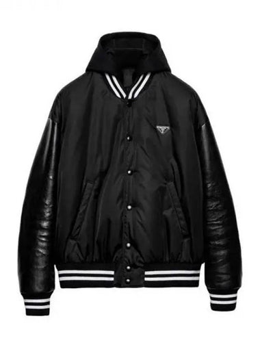 Triangular logo detachable hooded bomber jacket - PRADA - BALAAN 1