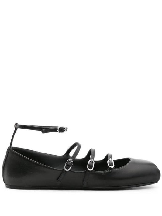 Buckled Straps Leather Ballerina Shoes Black - ALEXANDER MCQUEEN - BALAAN 1