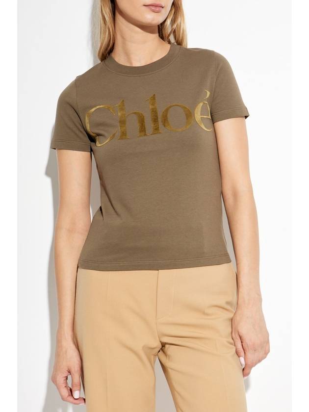 Chloé T-shirt With Velvet Logo Finish, Women's, Brown - CHLOE - BALAAN 3