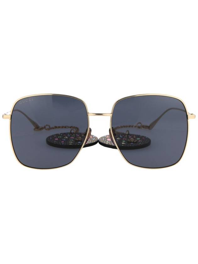 Eyewear Metal Chain Crystal Disco Ball Pendant Sunglasses Black Gold - GUCCI - BALAAN 2