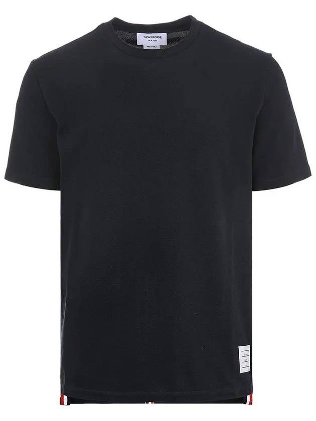 Men's Center Back Striped Short Sleeve T-Shirt Navy - THOM BROWNE - BALAAN 3