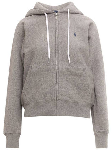 Women's Embroidered Pony Logo Hoodie Zip Up Grey - POLO RALPH LAUREN - BALAAN.