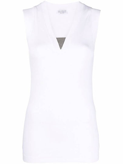 Rhinestone V-neck Sleeveless White - BRUNELLO CUCINELLI - BALAAN 2