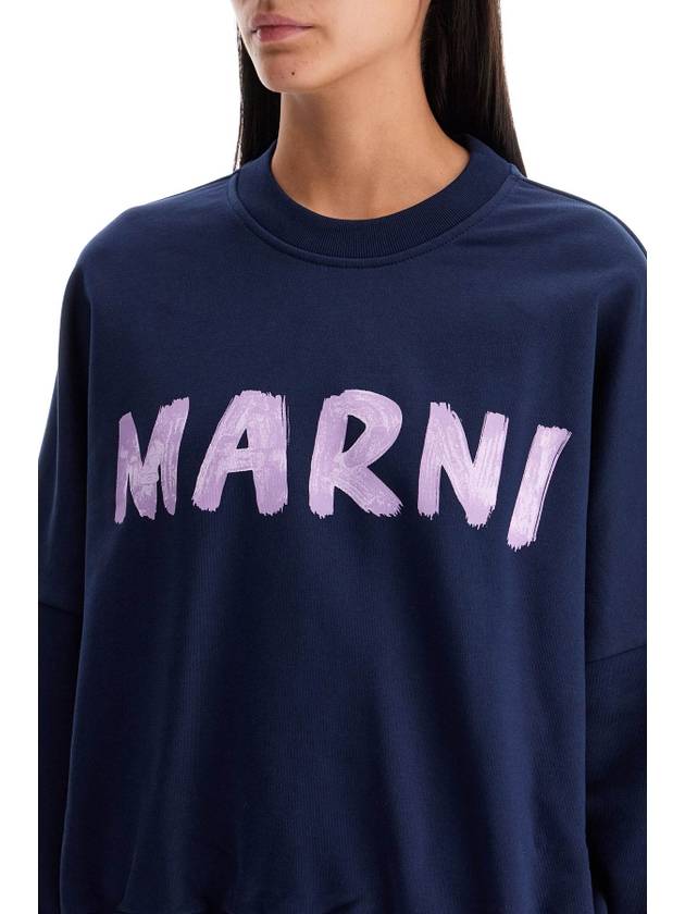 Logo Print Cotton Sweatshirt Blue - MARNI - BALAAN 5