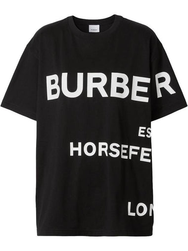 WoMen's Horseferry Oversized Fit Short Sleeve T-Shirt Black - BURBERRY - BALAAN 1