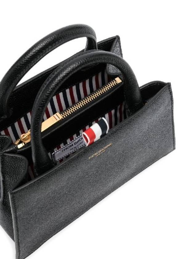 Pebble Grain Leather Mini Trapezoid Tote Bag Black - THOM BROWNE - BALAAN 5