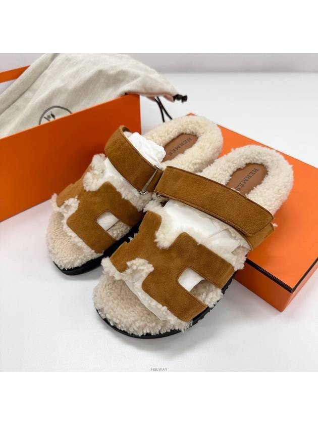 Chypre Suede Goatskin Wool Sandals Naturel Ecru - HERMES - BALAAN 3