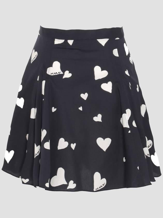 Women's Heart Print Mini A-Line Skirt Black - MARNI - BALAAN 3