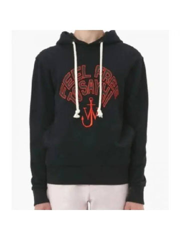 Slogan Embossed Hoodie Black - JW ANDERSON - BALAAN 1