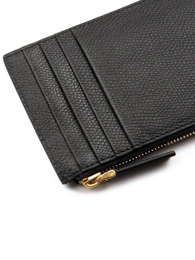 V Logo Zipper Card Wallet Black - VALENTINO - BALAAN 7