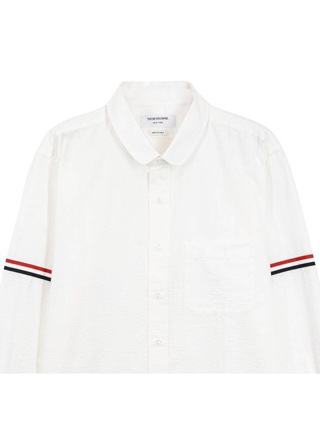 Armband Detail Seersucker Long Sleeve Shirt White - THOM BROWNE - BALAAN 3