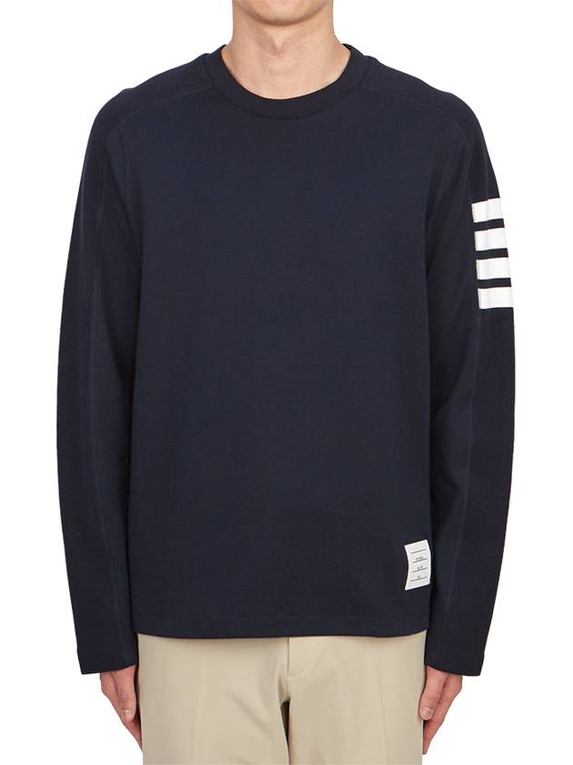 4-Bar Striped Cotton Long Sleeve T-Shirt Navy - THOM BROWNE - BALAAN 4