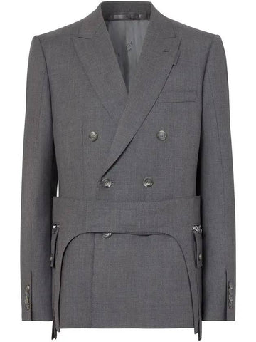 Men's Fit Wool Tailored Cargo Belt Jacket Charcoal Gray - BURBERRY - BALAAN 1