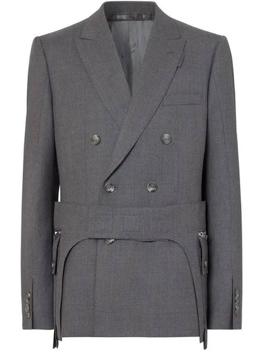 Men's Fit Wool Tailored Cargo Belt Jacket Charcoal Gray - BURBERRY - BALAAN 1