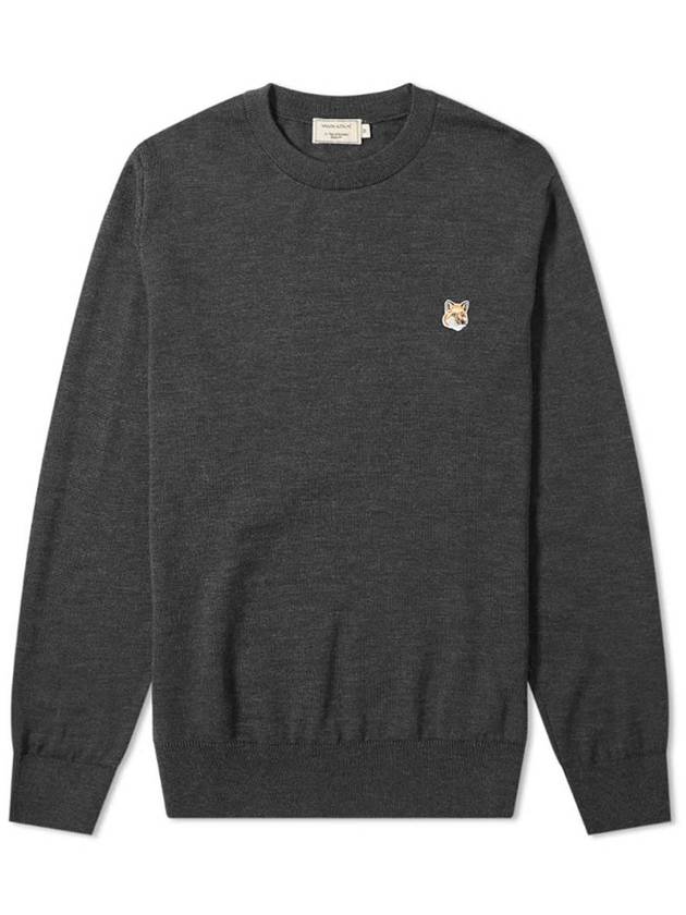 Fox Head Patch Regular Round Neck Pullover Knit Top Anthracite Melange - MAISON KITSUNE - BALAAN 2