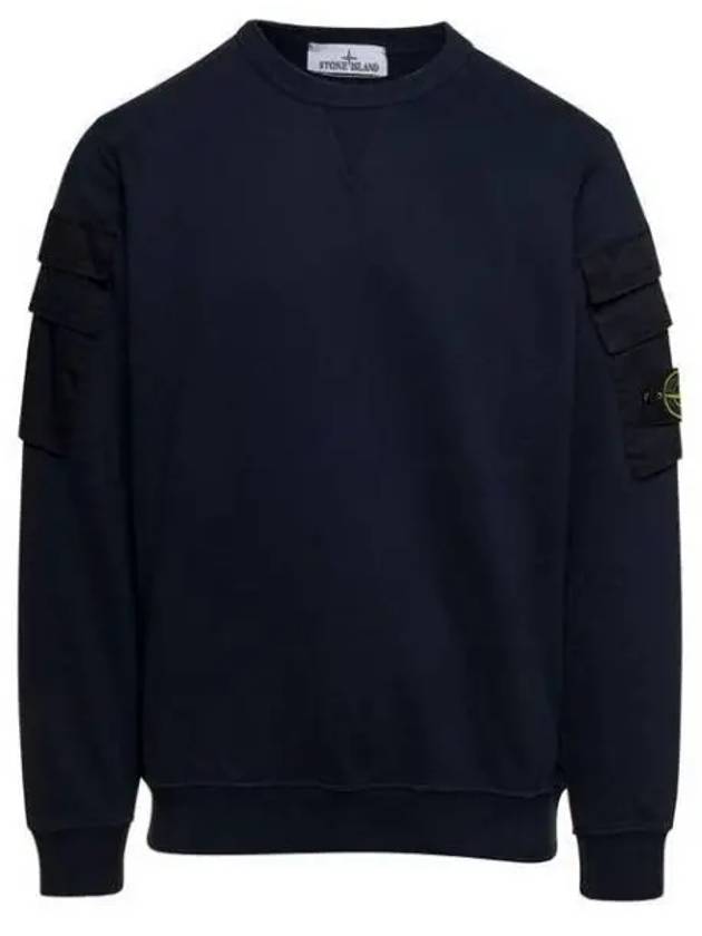 Garment Dyed Double Pocket Brushed Cotton Fleece Sweatshirt Navy - STONE ISLAND - BALAAN 2