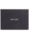 Logo Neck Strap Saffiano Leather Card Wallet Black - PRADA - BALAAN 11