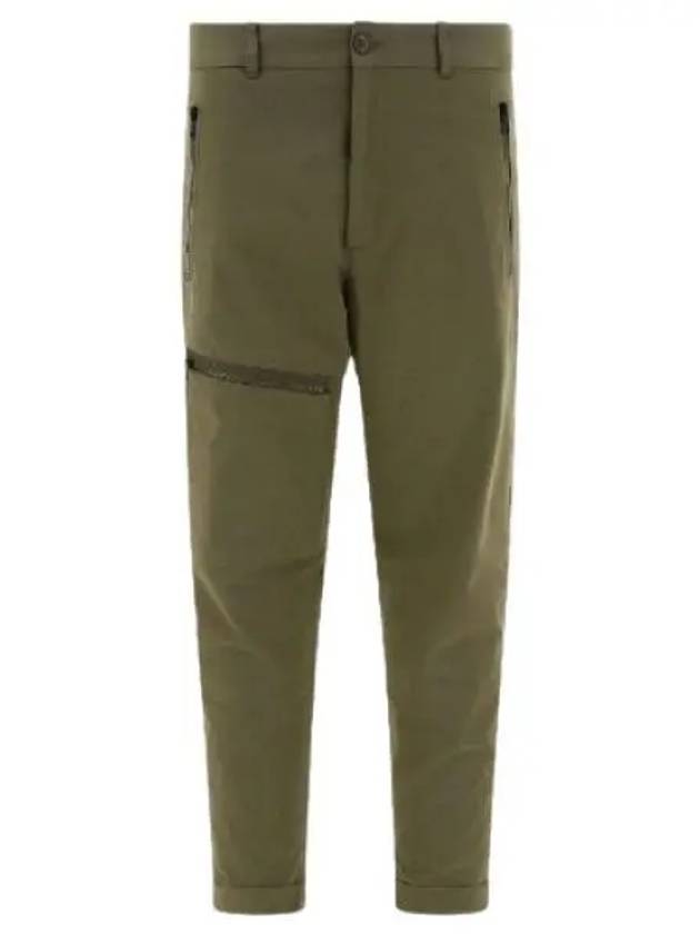 Men's Button Zip Pocket Cotton Straight Pants Dark Green - MONCLER - BALAAN 2