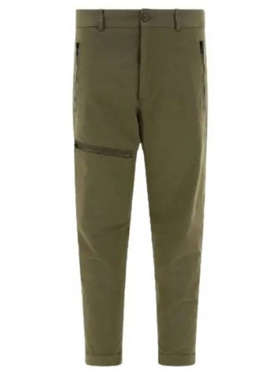 Men's Button Zip Pocket Cotton Straight Pants Dark Green - MONCLER - BALAAN 2