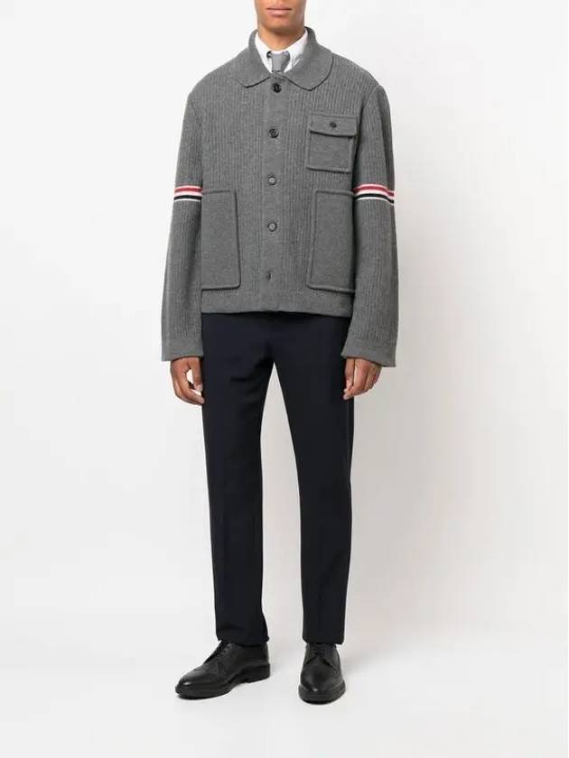 Men's Voile Wool Stripe Workman Jacket Grey - THOM BROWNE - BALAAN 6