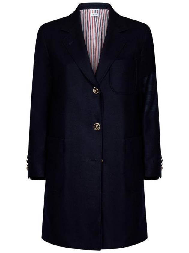 Flannel Sack 4 Bar Wool Cashmere Single Coat Navy - THOM BROWNE - BALAAN 2