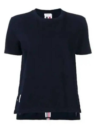 Center Back Stripe Classic Cotton Pique Relaxed Fit Short Sleeve T-Shirt Navy - THOM BROWNE - BALAAN 2