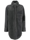 Women's 4 Bar Stripe Shearling Jacket Dark Grey - THOM BROWNE - BALAAN 2