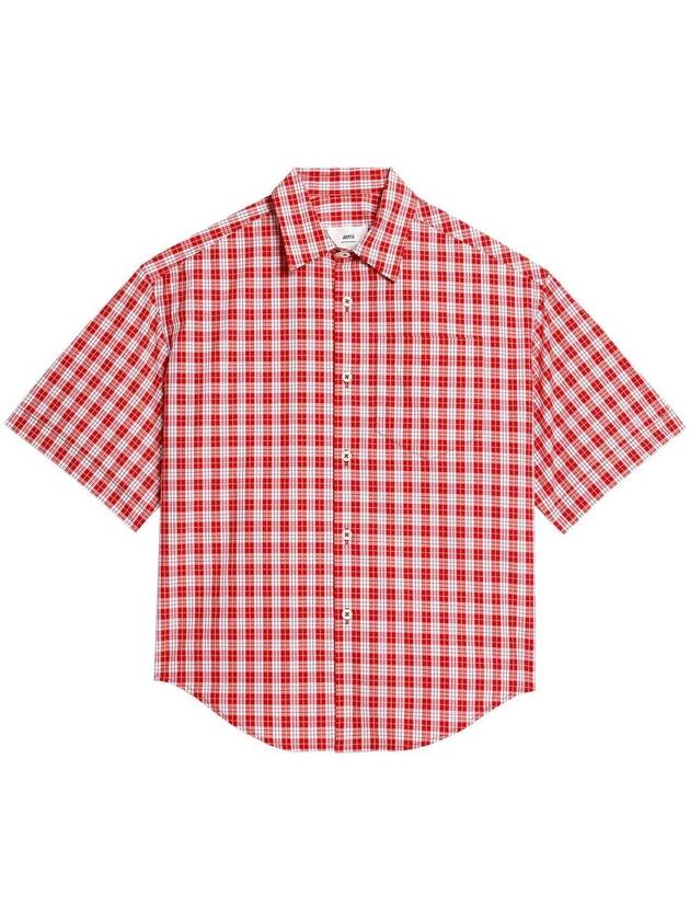 Gingham Check Short Sleeve Shirt Red - AMI - BALAAN 5