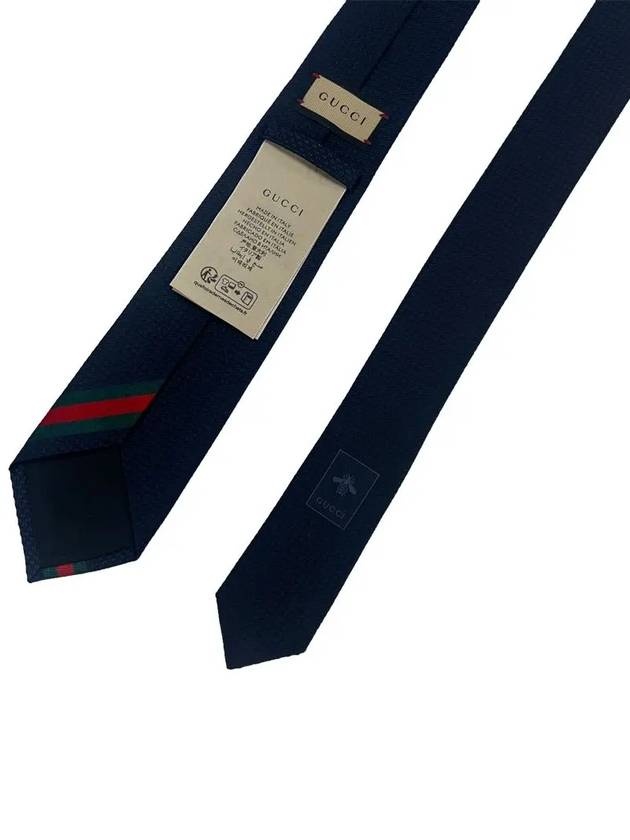 Web Bee Detail Silk Tie Navy - GUCCI - BALAAN 7