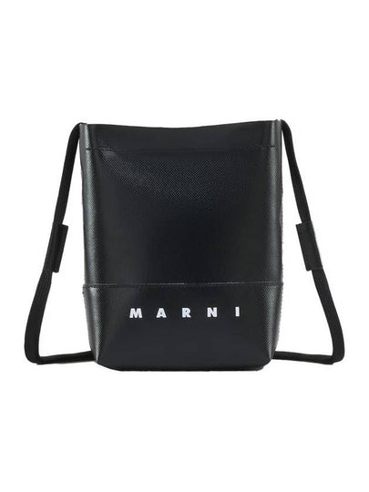 Logo Print Shoelace Strap Cross Bag Black - MARNI - BALAAN 2