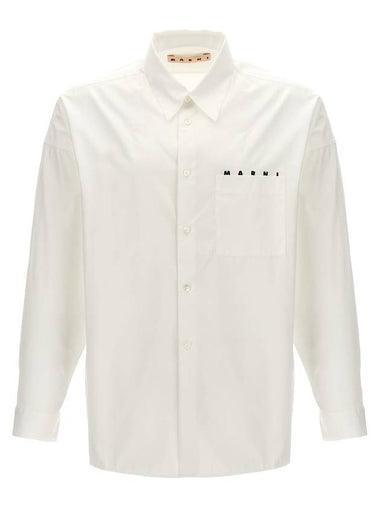 Logo Print Cotton Long Sleeve Shirt White - MARNI - BALAAN 1