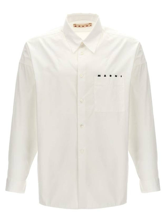 Logo Print Cotton Long Sleeve Shirt White - MARNI - BALAAN 1
