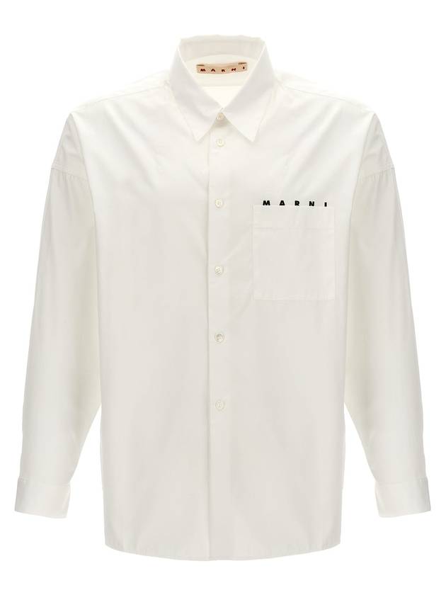 Logo Print Cotton Long Sleeve Shirt White - MARNI - BALAAN 1