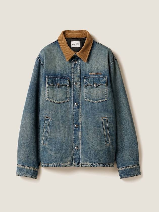 Corduroy Collar Down Denim Jacket Navy - MIU MIU - BALAAN 2