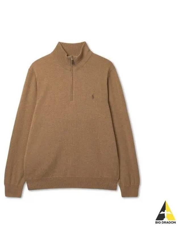 Wool Quarter Zip Sweater Brown - POLO RALPH LAUREN - BALAAN 1