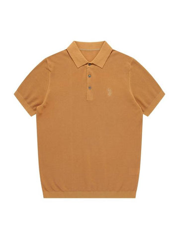 Men's Polo Pique Short Sleeve Knit Top Ocher - SOLEW - BALAAN 1